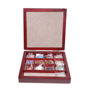 12 Heart Shaped Gemstone Pendants With Necklace Unused In Wooden Box